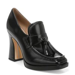 Sam Edelman Jed Loafer Black Faux Leather Block Heels Sz 11 Tassel Accents